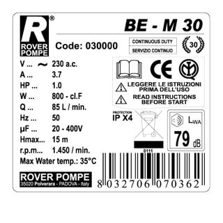 Rover Pompe BE-M30 Αντλία Μεταγγίσεως Αυτόματης Αναρρόφησης 750W