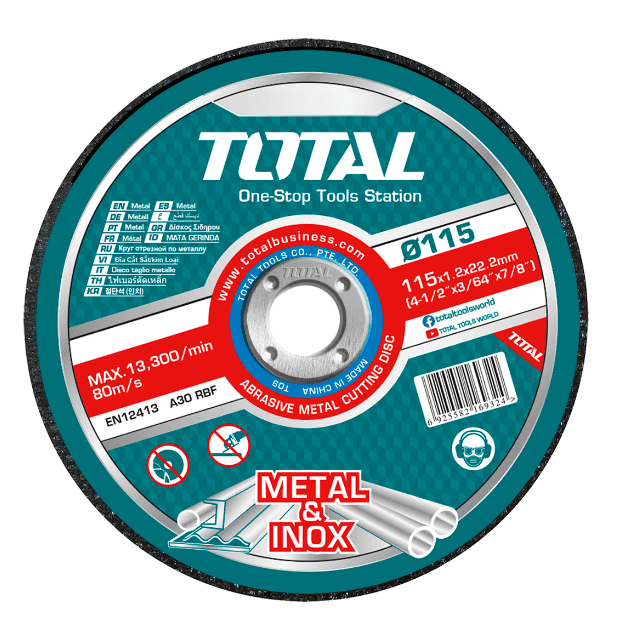 Total TAC22111550 Δίσκοι Κοπής Μετάλλου / INOX (50 Τεμάχια - 115 X 1.2mm) + Πλαστική Θήκη ΔΩΡΟ