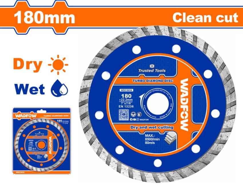 WADFOW WDC3K04 Διαμαντόδισκος Turbo Ξηράς & Υγράς Κοπής 180mm