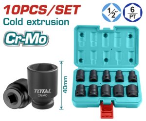 Total THISTD12101 Καρυδάκια Αέρος Εξάγωνα με Καρέ Υποδοχής 1/2" Σετ 10τμχ