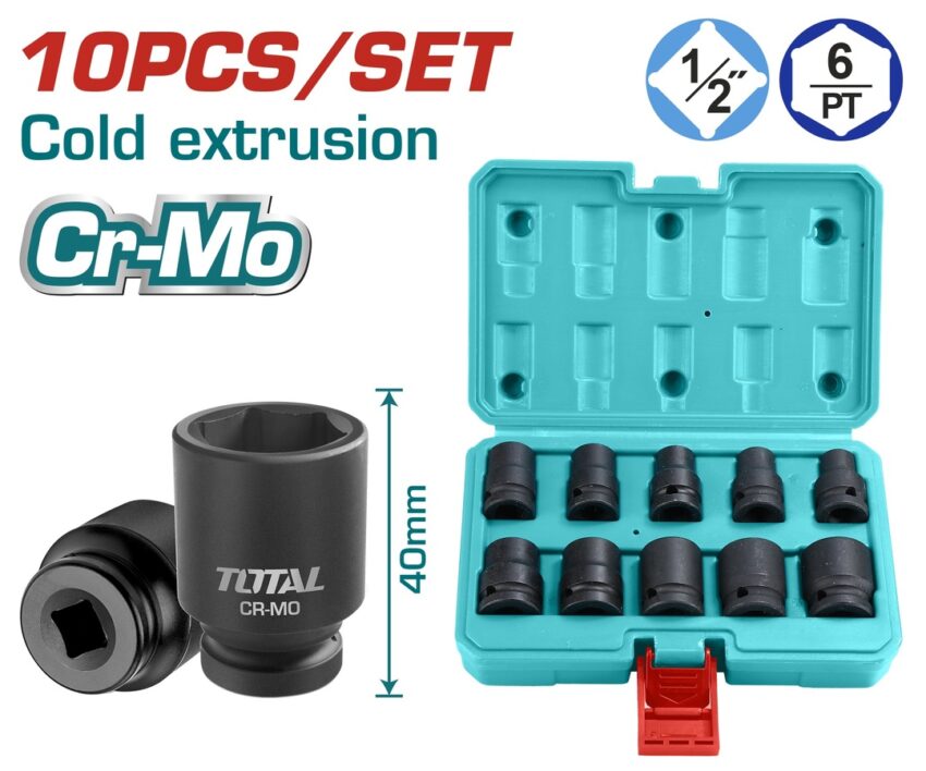 Total THISTD12101 Καρυδάκια Αέρος Εξάγωνα με Καρέ Υποδοχής 1/2" Σετ 10τμχ