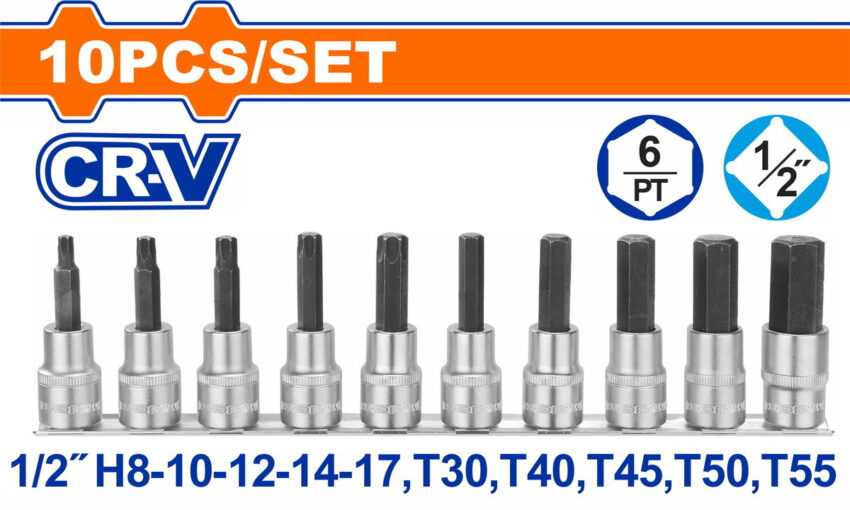 Wadfow WST1412 Σετ Καρυδάκια Αλλεν & Torx 1/2" 10 Τεμάχια