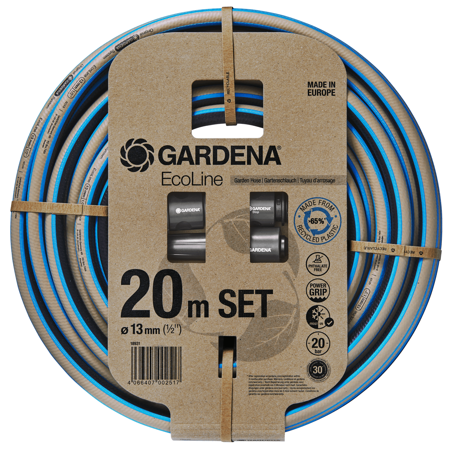 Λάστιχο Gardena Ecoline 1/2" 18931-20 - 20m σετ με συνδέσμους & ακροφύσιο