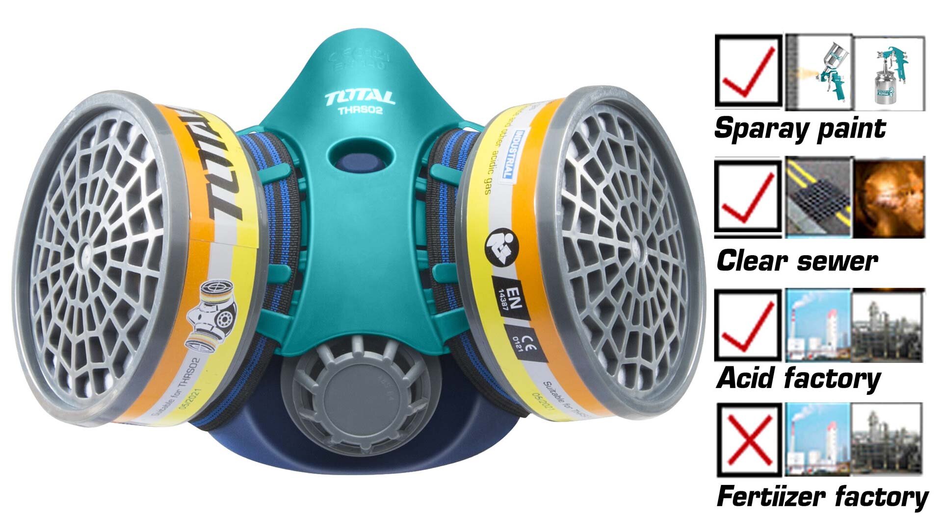 Total THRS02 Μάσκα Μισού Προσώπου FFP3 με 2 Φίλτρα