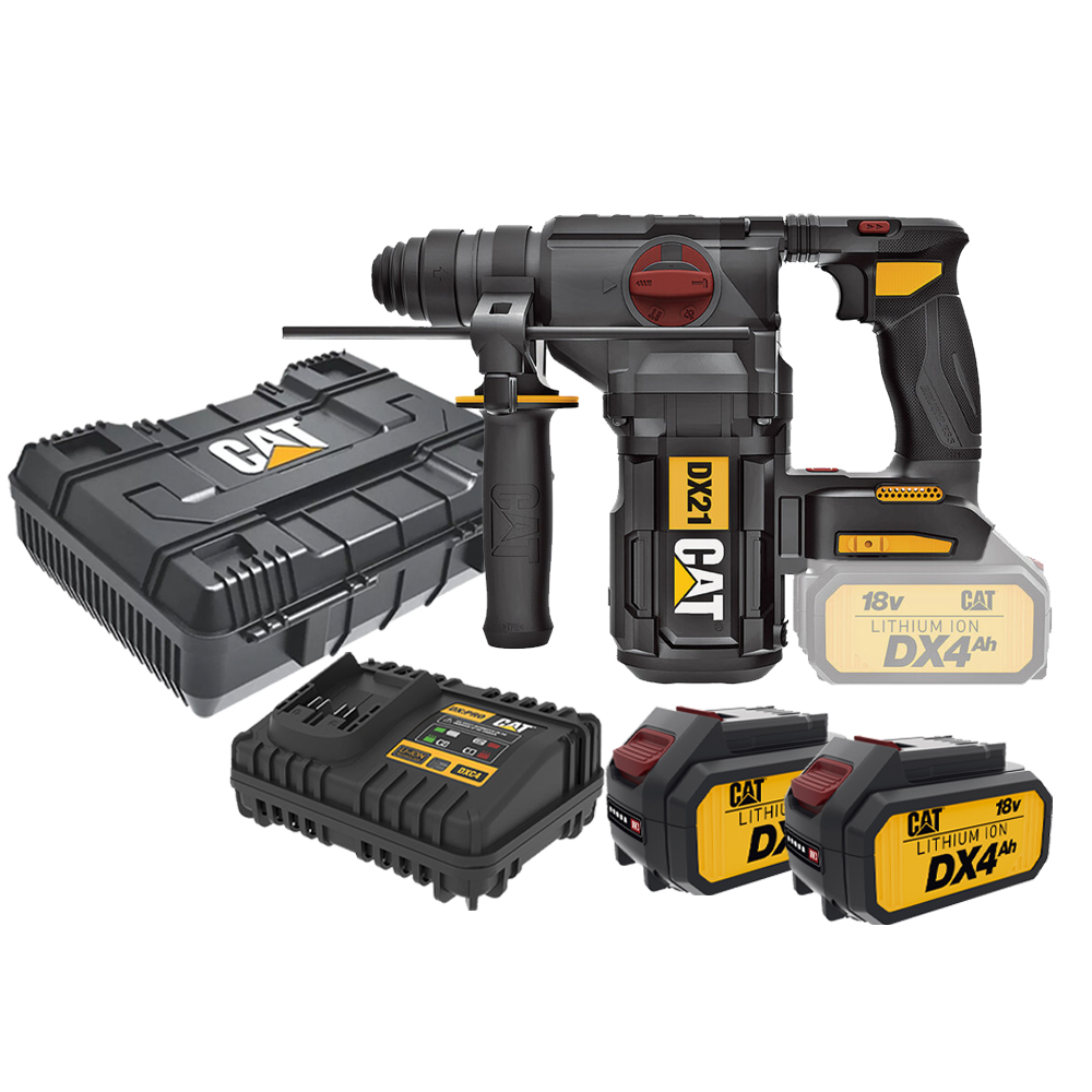 Cat COMBO-09 Κρουστικό Σκαπτικό Μπαταρίας 18V με SDS Plus DX21B + Κασετίνα + Δώρο 2 Μπαταρίες 4.0Ah DXB4 + Δώρο Φορτιστής DXC4