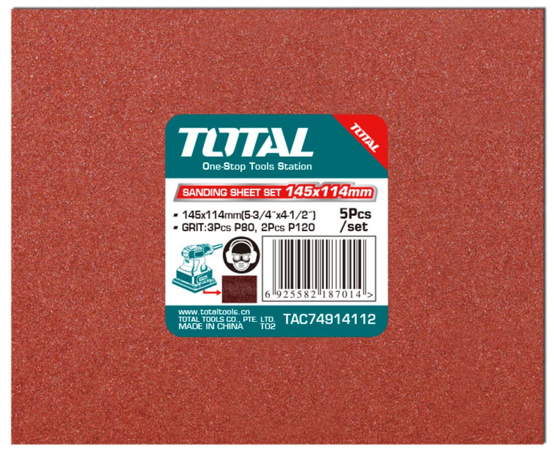 Total TAC74914112 Σετ Φύλλα Λείανσης Παλμικού Τριβείου K120 / K80 114x145mm για Tf2231106 5τμχ