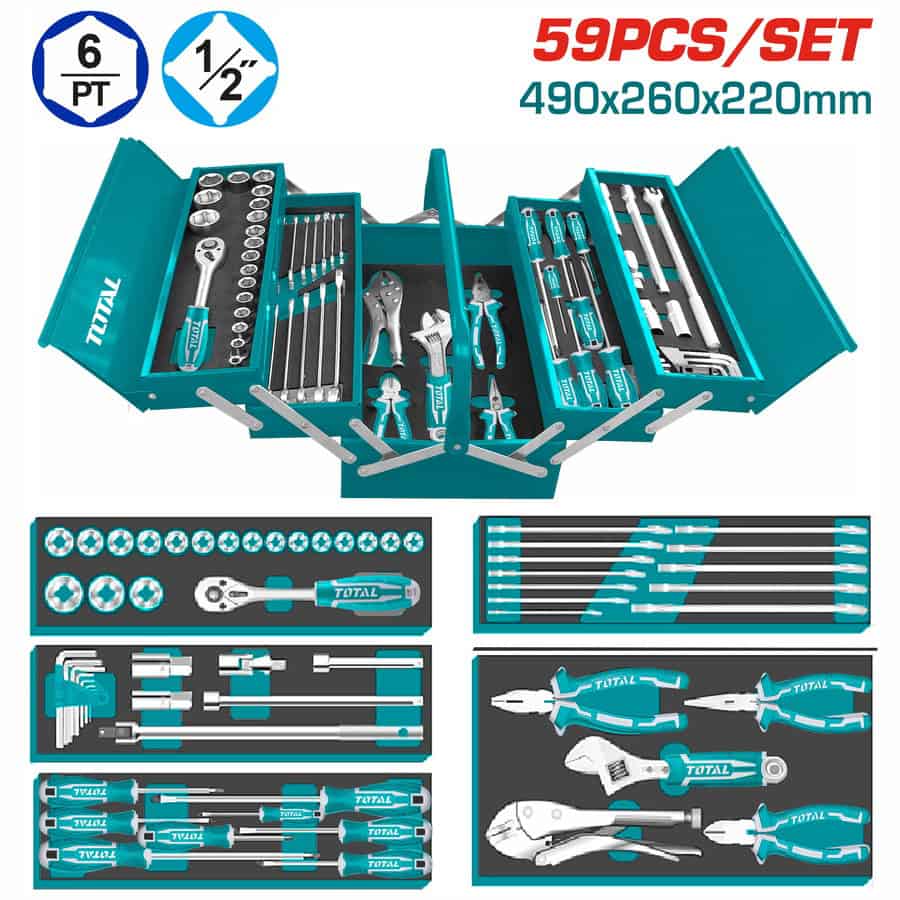 Total THTCS12591 Εργαλειοθήκη Μεταλλική Με 59 Τεμάχια Εργαλεία