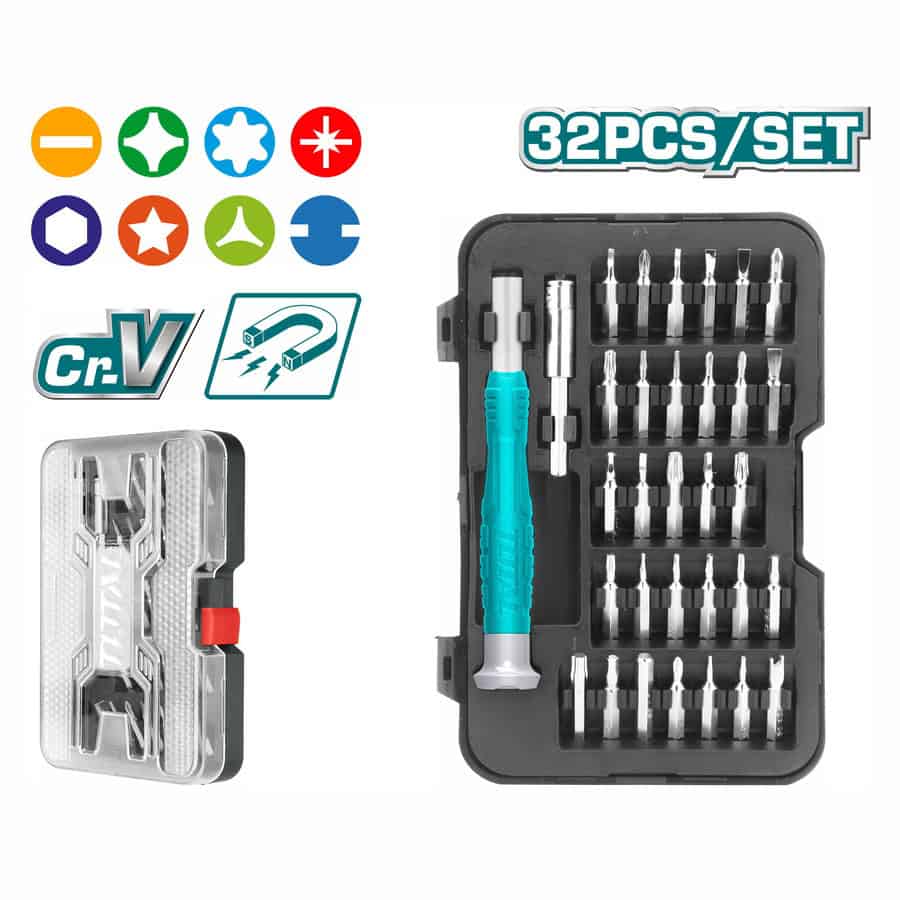 Total THT250PS0321 Σετ 32 Μύτες Κατσαβιδιού Ίσιο / Σταυρός / Torx / Allen