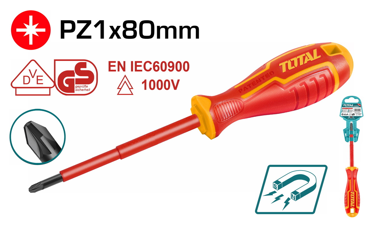 Total THTISPZ180 Μαγνητικό Κατσαβίδι Ηλεκτρολόγου 1000V Σταυρός PZ1 X 80