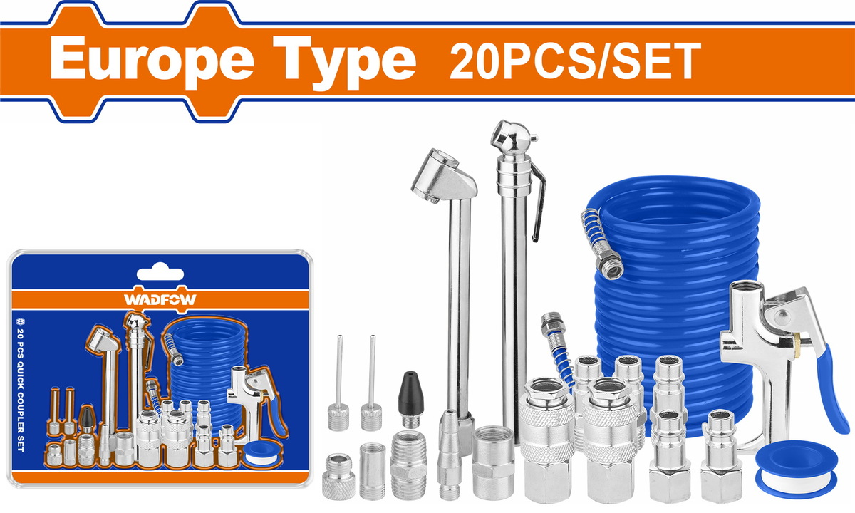 Wadfow WQP9430 Σετ Πιστολιού & Ταχυσυνδέσμων Αέρος 1/4" 20 Τεμάχια