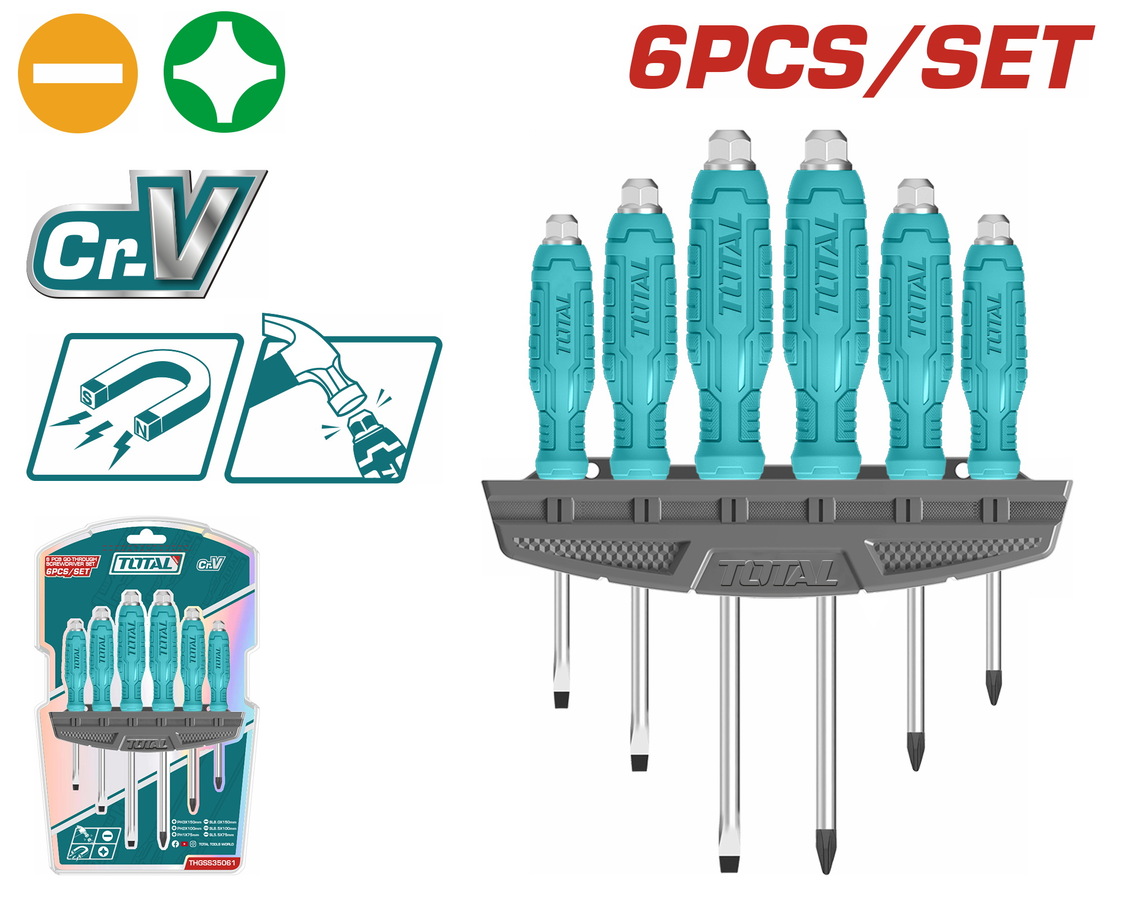 Total THGSS35061 Σετ 6 Χτυπητά Κατσαβίδια με 6 Εναλλασσόμενες Μύτες
