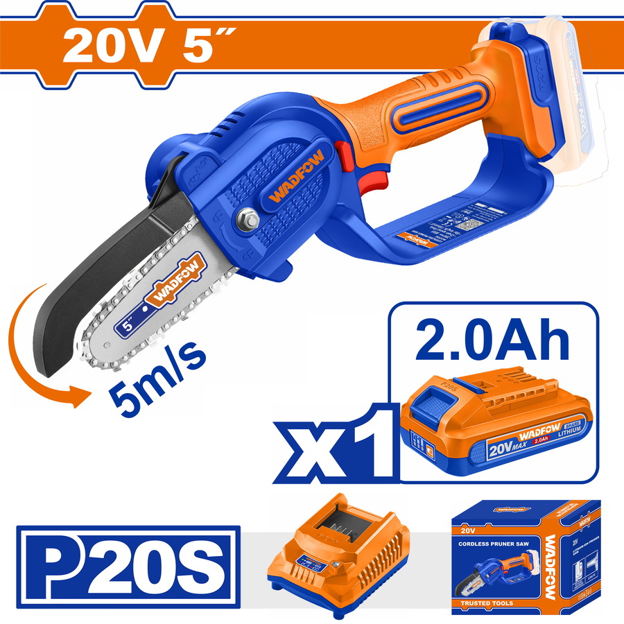 Wadfow WCLP556E Σετ Αλυσοπρίονο κλαδευτικό Li-ion 20V / 2Ah με 1 μπαταρία