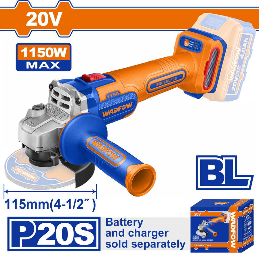 Wadfow WLAPB520 Γωνιακός Τροχός 115mm Μπαταρίας Li-ion 20V Χωρίς Μπαταρία & Φορτιστή