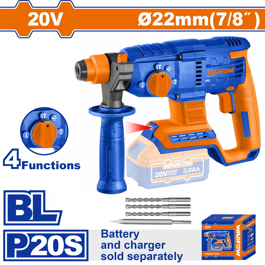 Wadfow WLM15220 Πνευματικό πιστολέτο μπαταρίας 20V / 22mm χωρίς μπαταρία & φορτιστή