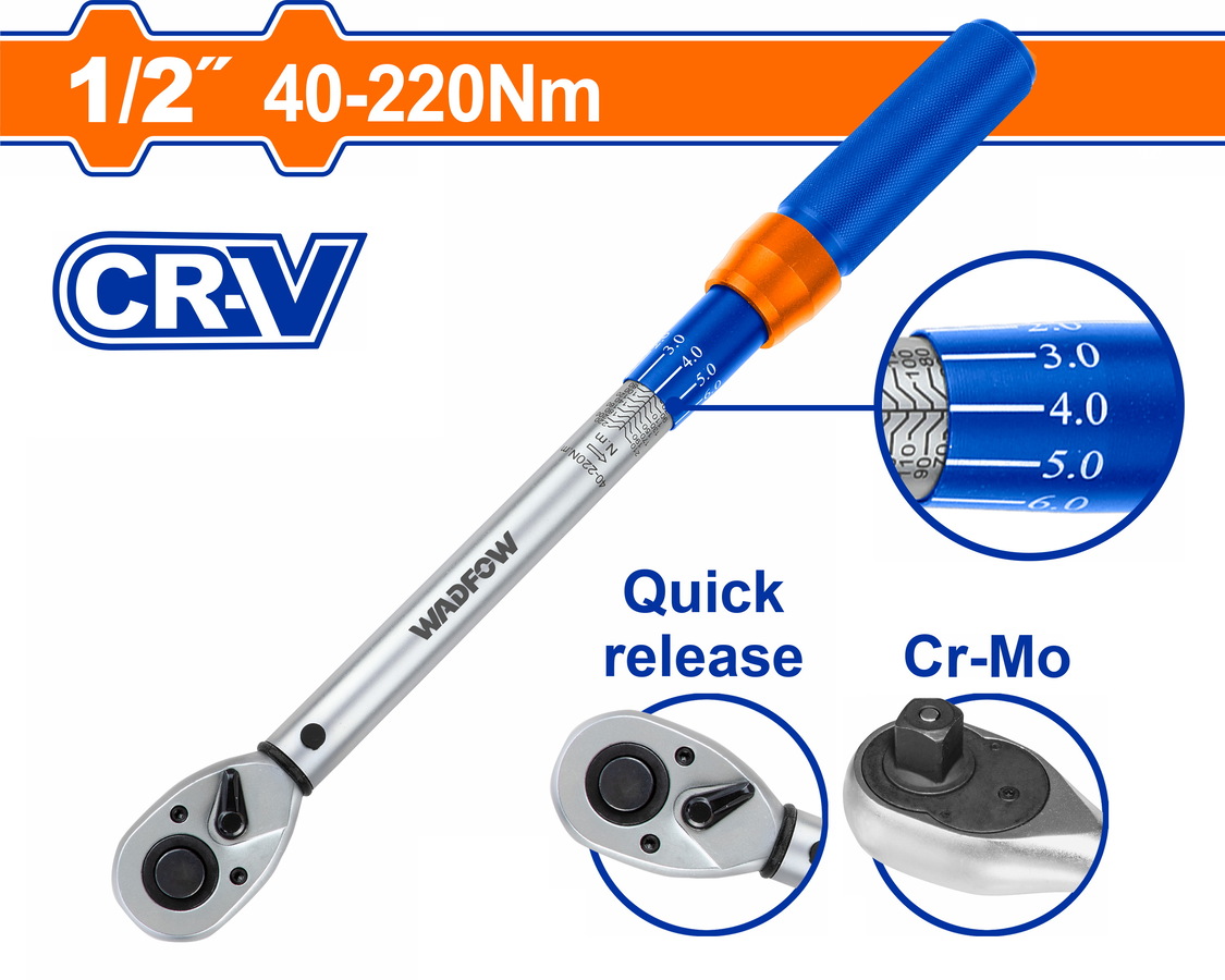 Wadfow WWQ1D12 Δυναμόκλειδο 1/2" 430mm / 40-220Nm