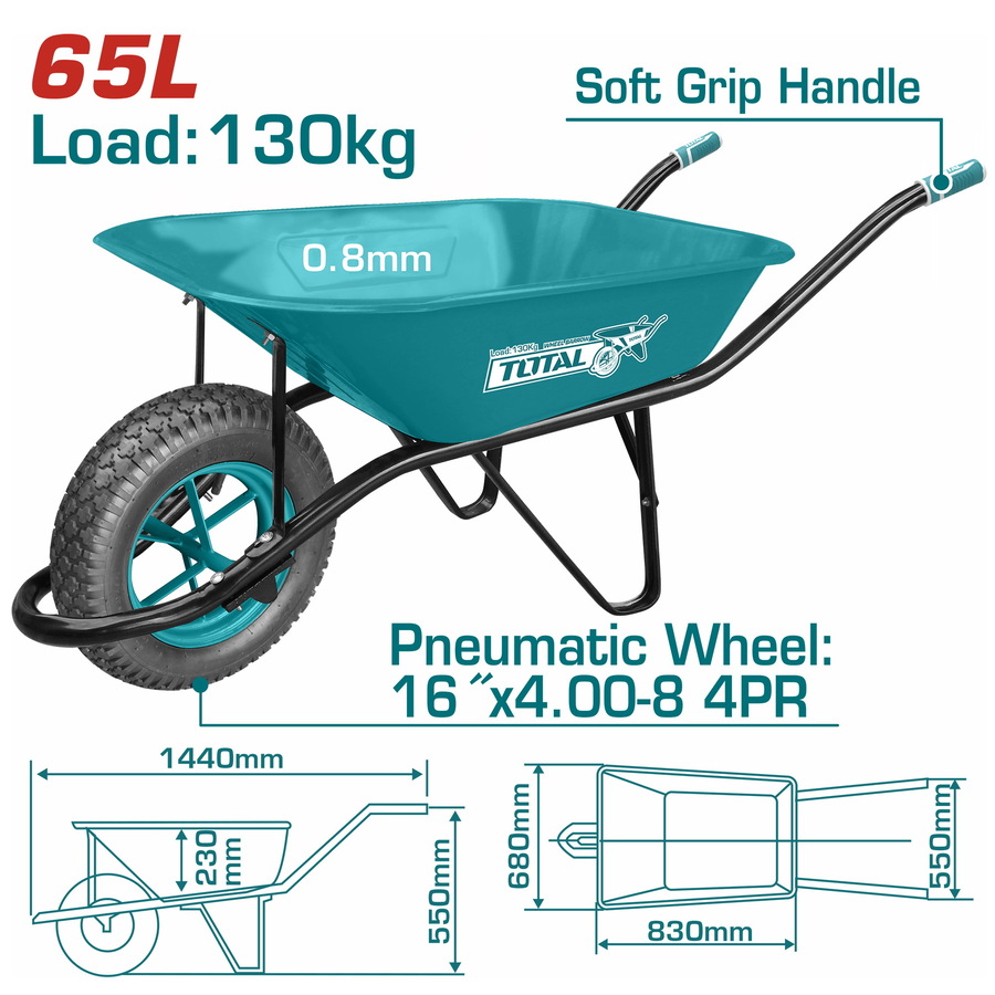 Total THTWB84008 Εργολαβικό Καρότσι 65Lit / 130Kg