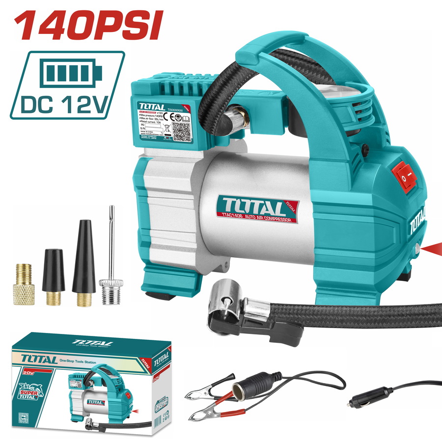 Total TTAC1406 Τρόμπα Αυτοκινήτου 140PSI με Καλώδιο Αναπτήρα 12V