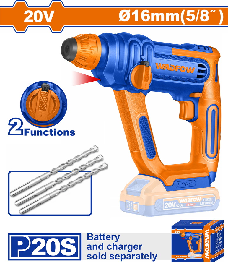 Wadfow WLM1516 Πνευματικό Πιστολέτο SDS-PLUS Μπαταρίας Li-ion 20V / 16mm Χωρίς Μπαταρία & Φορτιστή