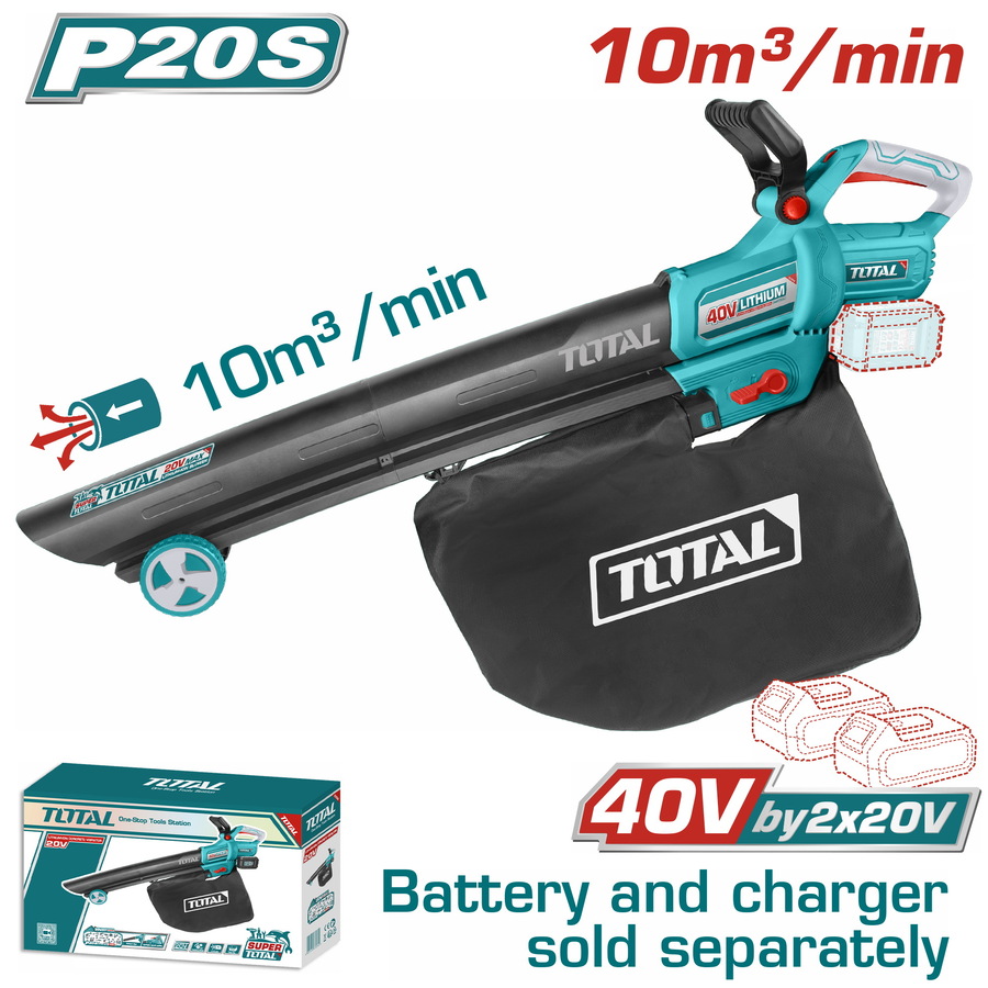 Total TABLI2003 Φυσητήρας-Αναρροφητήρας Κήπου Μπαταρίας Li-ion 2X20V Χωρίς Μπαταρία & Φορτιστή
