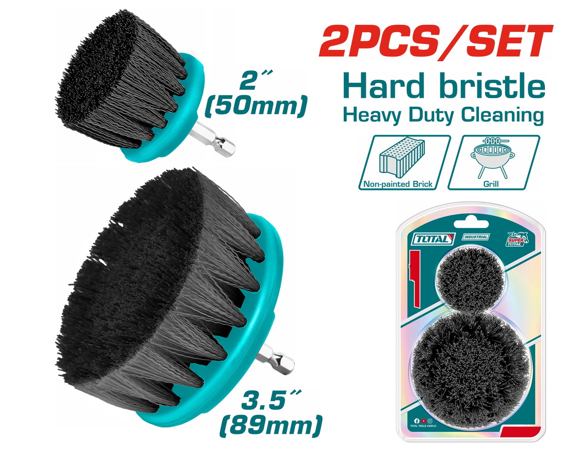 Total TACH1235 Σετ Βούρτσες Καθαρισμού Δραπάνου 2 Tεμαχίων1/4" Φ-50 & Φ-90mm Σκληρές
