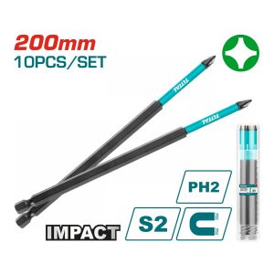 Total TACIM16PH283 Σετ 10 Μαύρες Μαγνητικές Μύτες Κατσαβιδιού Σταυρός ΡH2 200mm