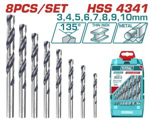 Total TACSD0085 Σετ 8 Τρυπάνια για Μέταλλο HSS DIN4341