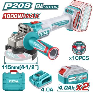 Total TAGLI271532E Σετ Γωνιακός Τροχός 115mm Μπαταρίας Li-ion 20V / 4Ah / 2 Μπαταρίες