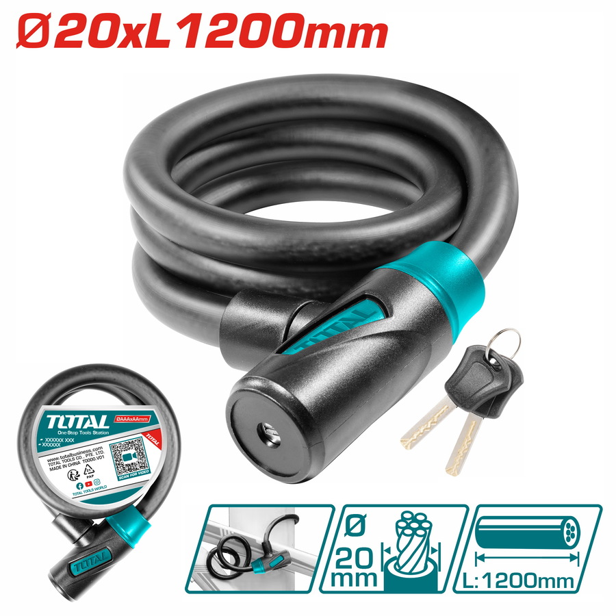 Total TBK12012 Κλειδαριά Ποδηλάτου Κουλούρα με Κλειδί 20Χ1200mm