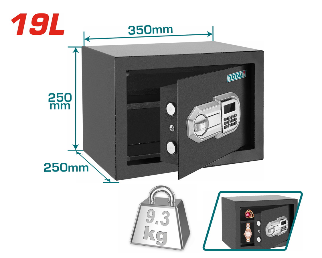 Total TESF2501 Χρηματοκιβώτιο με Ψηφιακό Κλείδωμα και Κλειδί 19Lit