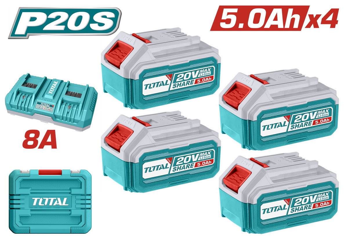 Total TFBCLI20285E Σετ 4τεμ Μπαταρίες. TFBLI2053 Li-ion 20V / 5Ah + 1 Τεμάχιο Ταχυφορτιστής TFCLI2082