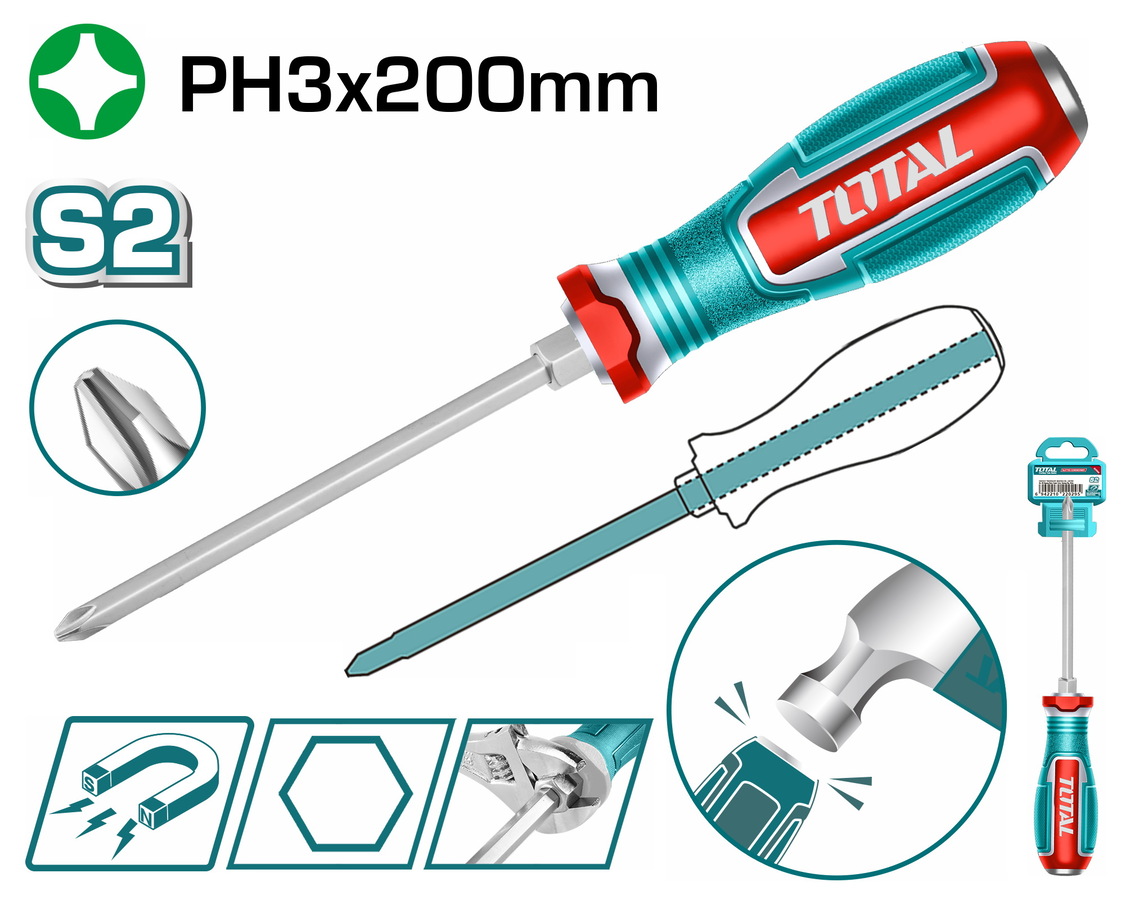 Total TGTPH3200 Κατσαβίδι Μαγνητικό Χτυπητό Σταυρού PH3 X 200mm