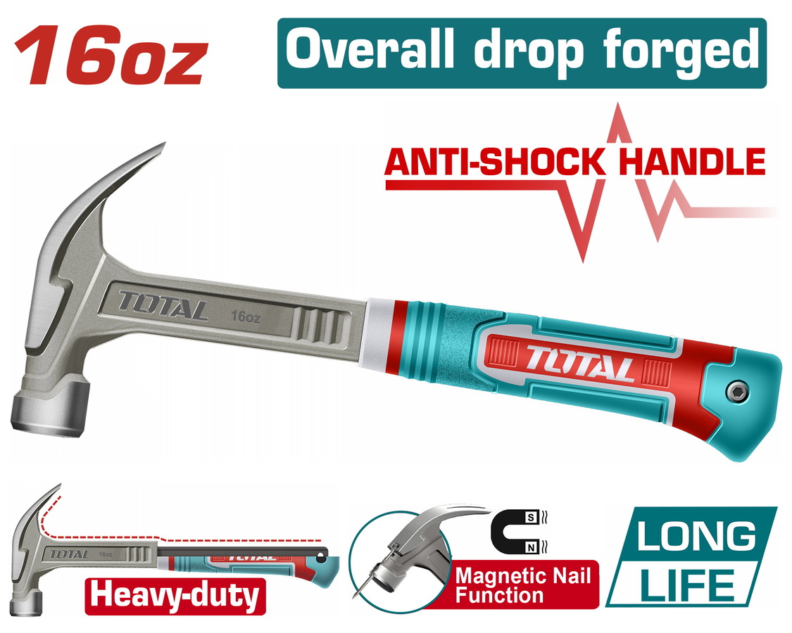 Total THCH61016L Σφυρί με Λαβή Fiberglass 16oz / 450gr Anti - shock