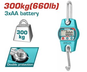 Total THESA63001 Ηλεκτρονική Κρεμαστή Ζυγαριά με Ικανότητα Ζύγισης 300kg και Ακρίβεια 100gr