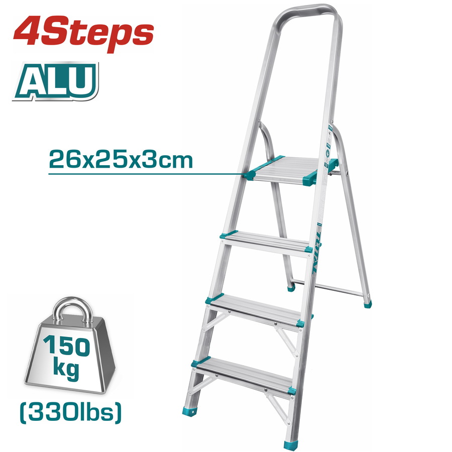 Total THLAD06041 Σκάλα αλουμινίου 4 Σκαλοπάτια