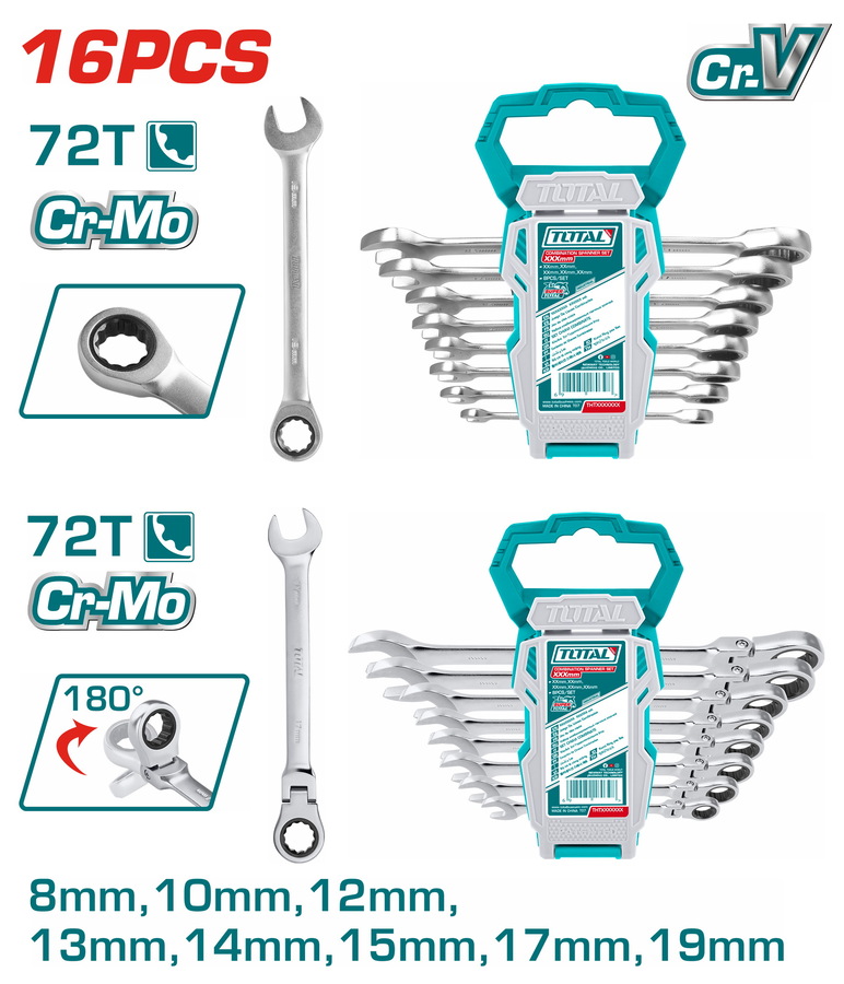 Total THT103RK166 Σετ Γερμανοπολύγωνα Καστάνιας με Mέγεθος από 8mm έως 19mm 16τμχ