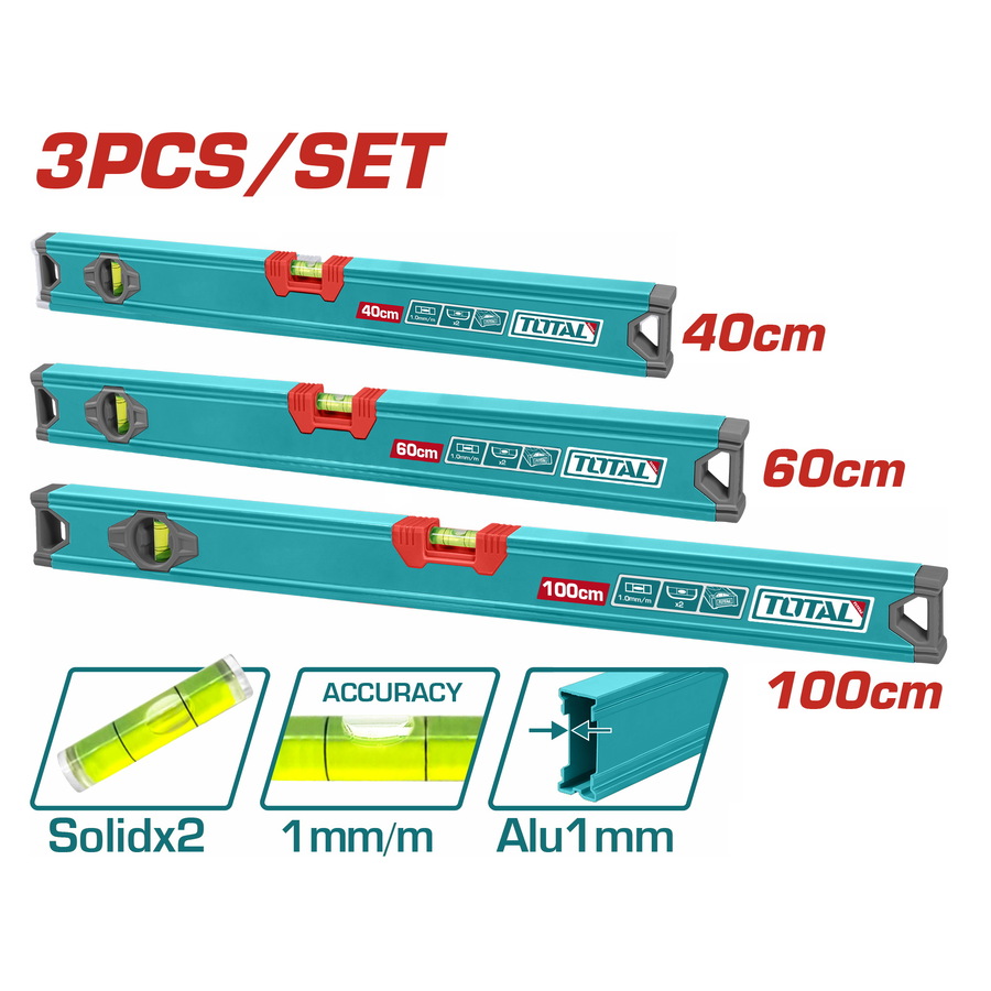 Total THT10403 Αλφάδια Αλουμινίου 100εκ. Σετ 3τμχ
