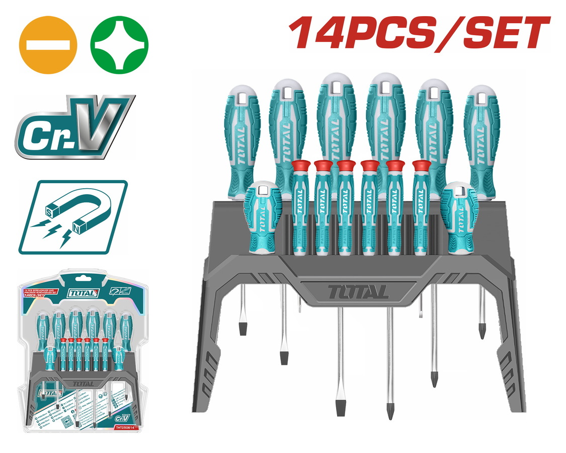 Total THT250614 Σετ 14 Κατσαβίδια Σε Βάση Super Select