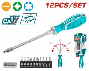 Total THT250FL1206 Κατσαβίδι Μαγνητικό με Εύκαμτο Άξονα & Μύτες 12 Τεμαχίων