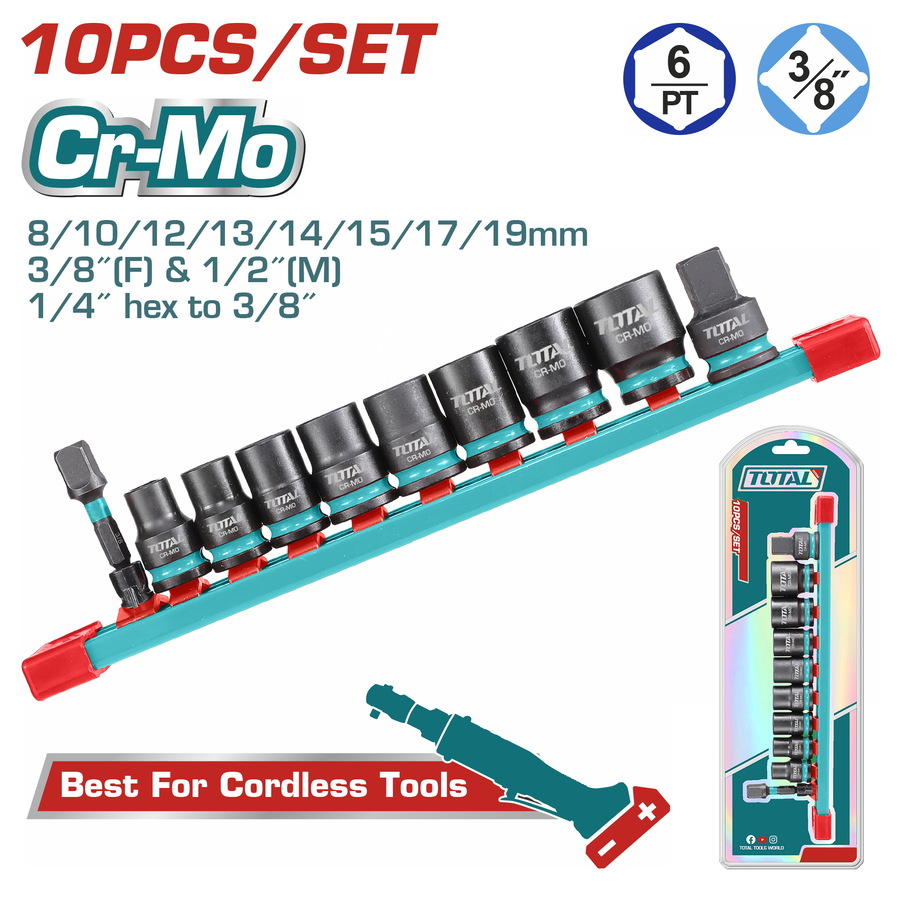 Total THTISD38104 Καρυδάκια Αέρος Εξάγωνα με Καρέ Υποδοχής 3/8" 10 Τεμάχια