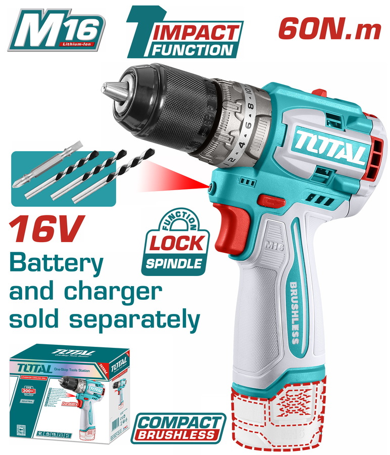 Total TIDLI16681 Κρουστικό Δραπανοκατσάβιδο Μπαταρίας Li-ion 16V / 60Nm Χωρίς Μπαταρία & Φορτιστή