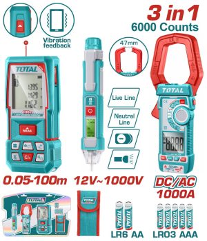 Total TLDD241202 Σετ Μετρητής Απόστασης Laser 100m + Δοκιμαστικό Κατσαβίδι Ψηφιακό + Αμπεροτσιμπίδα