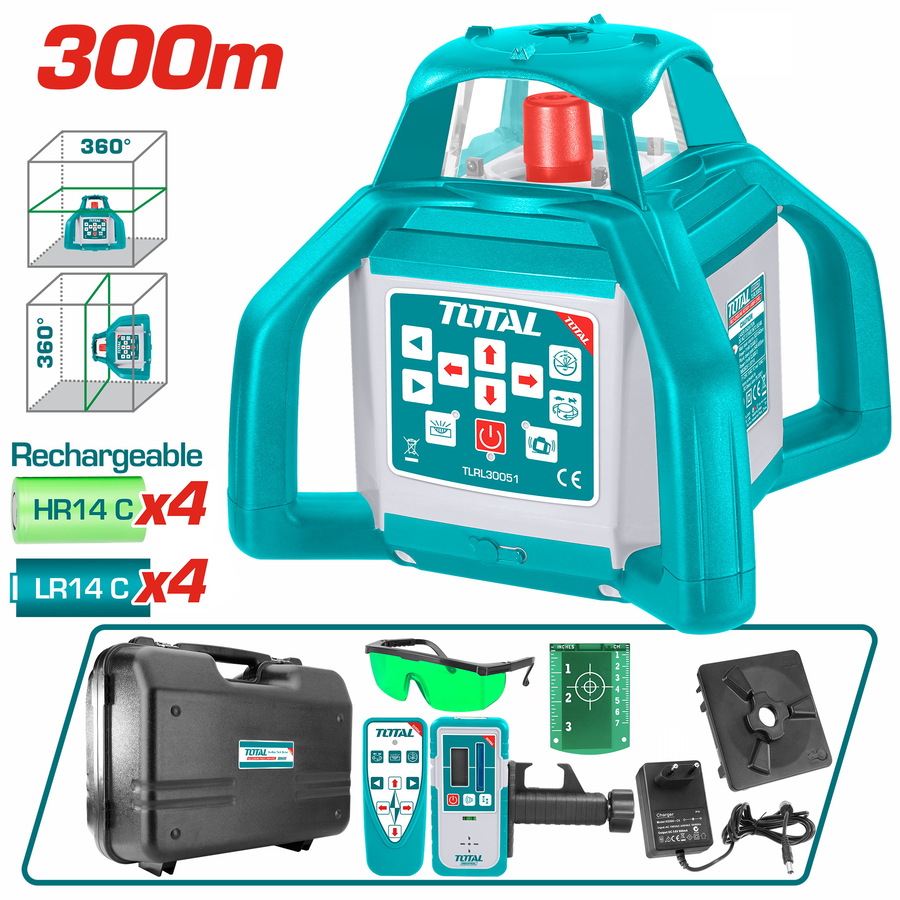 Total TLRL30051 Αυτορυθμιζόμενο Περιστροφικό Αλφάδι Laser Πράσινης Δέσμης με Εύρος Εργασίας 50m