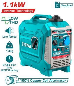 Total TP515006 Αθόρυβη Γεννήτρια Βαλιτσάκι Inverter Βενζίνης Τετράχρονη με Χειροκίνητη Μίζα και Μέγιστη Ισχύ 1.5kVA 1.100W