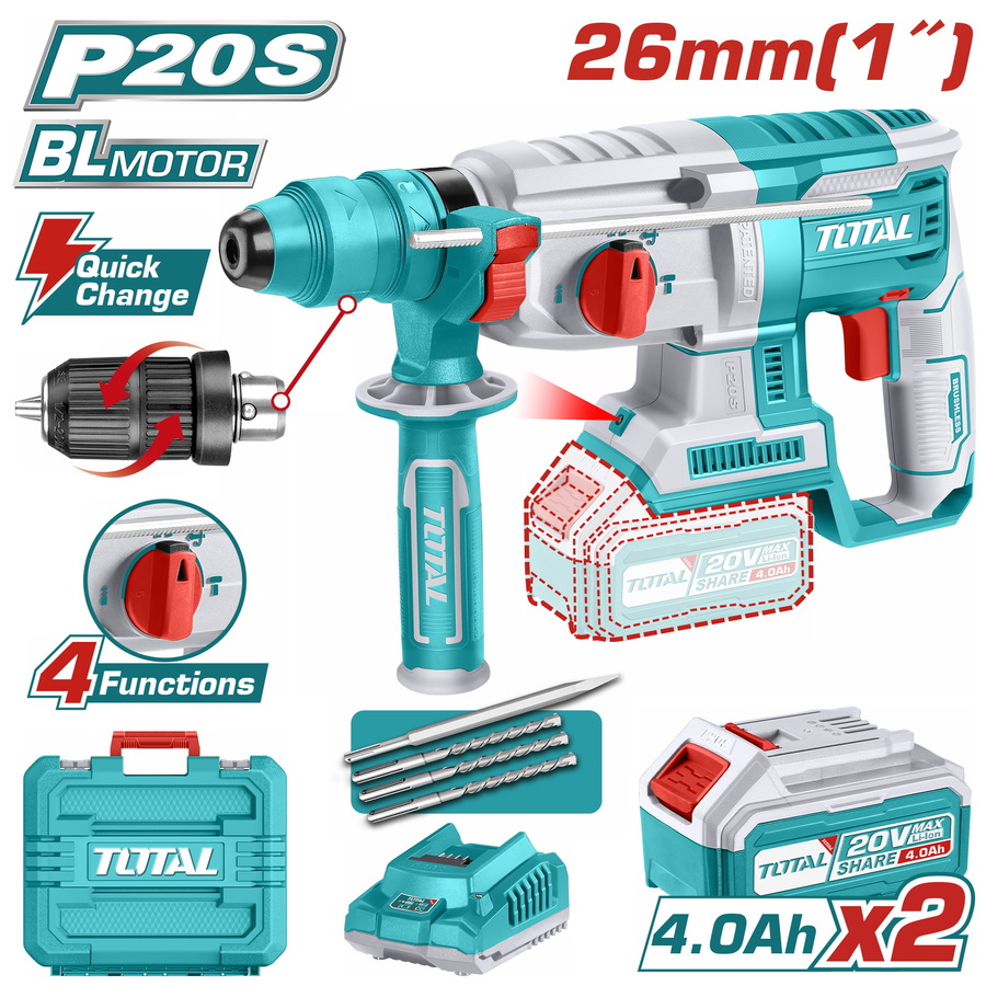 Total TRHLI202289 Πιστολέτο Πνευματικό Μπαταρίας Li-ion 20V / 4Ah / 2 Μπαταρίες & Ταχυτσόκ