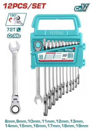 Total THT102RK5126 Σετ Γερμανοπολύγωνα Καστάνιας με Σπαστή Κεφαλή 12 Τεμαχίων / 8 - 19mm