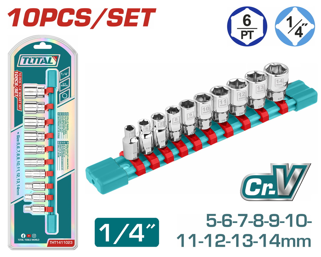 Total THT1411023 Σετ Καρυδάκια 1/4" 10 Τεμάχια