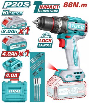 Total TIDLI20868E Κρουστικό Δραπανοκατσάβιδο Μπαταρίας. Li-ion 20V / 2Ah+4Ah / 86Nm / 2 Μπαταρίες Brushless Motor