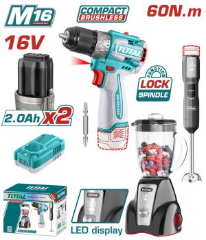 Total TOSLI240868E Σετ Δραπανοκατσάβιδο 60Nm & Blender Χειρός & Blender Βάσης Μπαταρίας Li-ion 16V / 2Ah / 2 Μπαταρίες