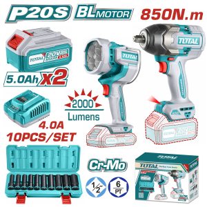 Total TOSLI241181E Σετ Μπουλονόκλειδο 850Nm & Προβολέας Μπαταρίας Li-ion 20V