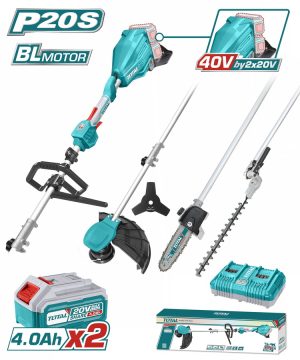 Total TSTLI2040386 Πολυμηχάνημα Κήπου Μπαταρίας 4 σε 1 Li-ion 2X20V(40V) / 4Ah / 2 Μπαταρίες Brushless Motor